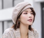 Elégant béret à carreaux rose pâle Béret en coton Béret femme