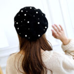 Béret rouge orné de perles Béret en laine Béret femme Béret rouge