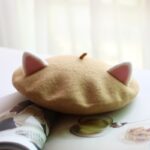 Béret beige en forme de chat mignon Béret en laine Béret enfant Béret filles