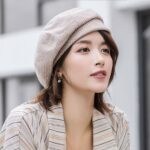 Béret vichy beige Béret femme