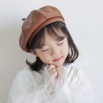Béret en cuir marron Béret en cuir Béret enfant Béret filles Béret marron