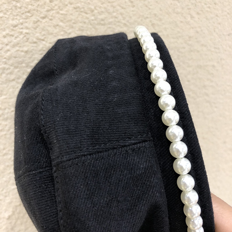 Béret en coton avec ornement en perles Béret en coton Béret femme