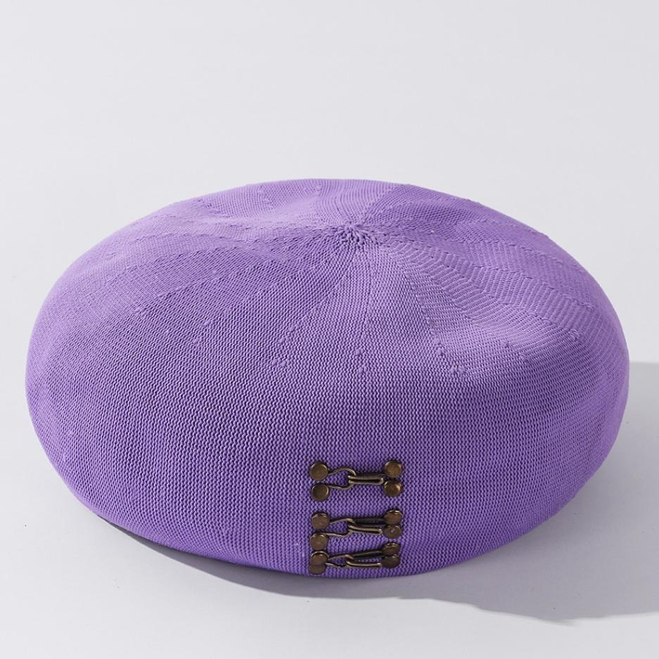 Béret en coton boutonnière violet Béret en coton Béret femme