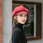 Béret en coton à fermeture éclair rouge Béret en coton Béret femme