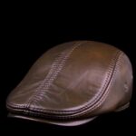 Béret d’hiver en cuir véritable Béret en cuir Béret homme Béret marron Casquette béret
