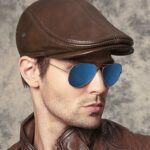 Béret d’hiver en cuir véritable Béret en cuir Béret homme Béret marron Casquette béret