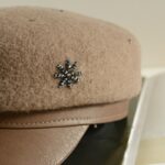 Béret chic laine douce et cuir marron Béret en cuir Béret en laine Béret femme Béret marron