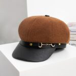 Casquette béret blanche en coton avec visière en cuir Casquette béret