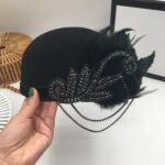 Béret noir élégant décoration à plumes femme Béret en laine Béret femme Béret noir