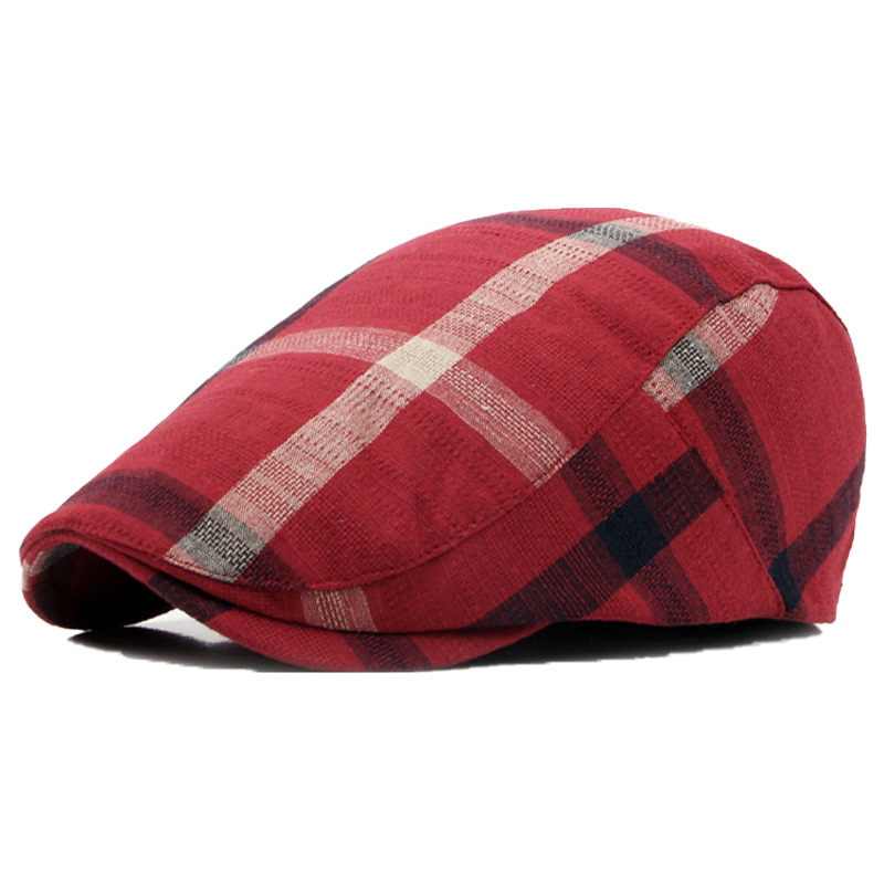 Béret casquette ajustable carreaux pour homme rouge Béret en coton Béret homme Béret rouge Casquette béret