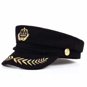 Béret casquette de marin noir aux détails dorés.