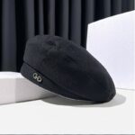 Béret noir pour femme en laine synthétique de style kangol