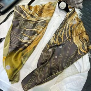 Foulard en soie carré gris et jaune pour femme