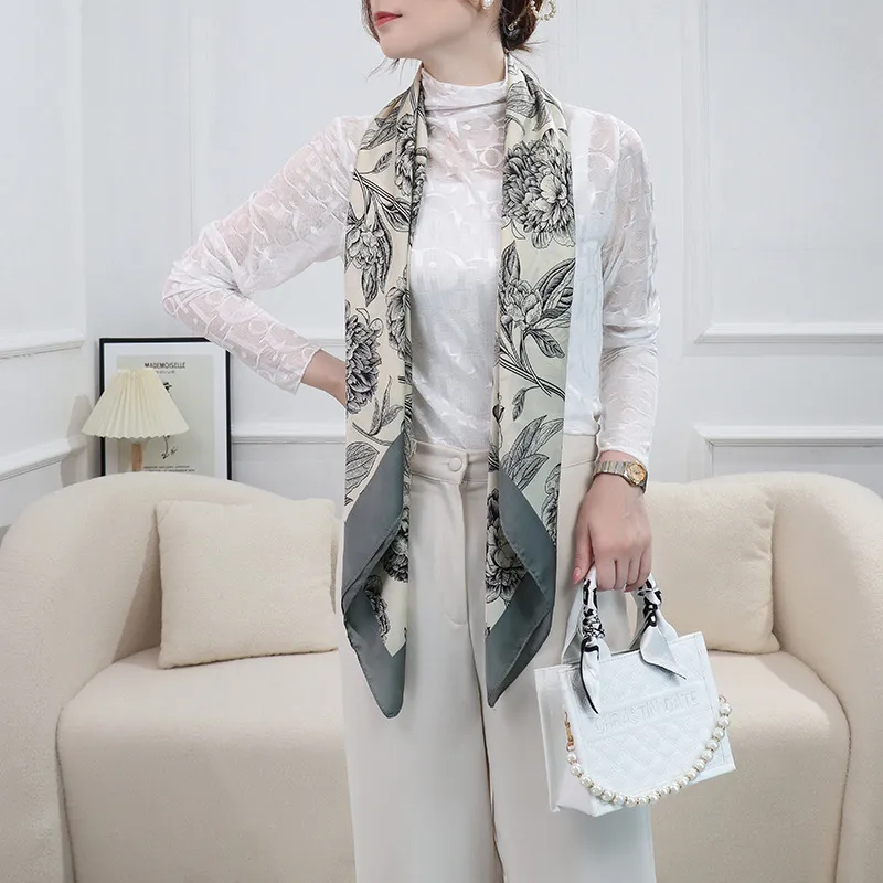 Foulard Carré En Soie Femmes Imprimer Hijab Foulards Musulman Châle