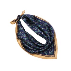 Foulard carré de luxe bleu et détails jaunes en soie de mûrier pour homme