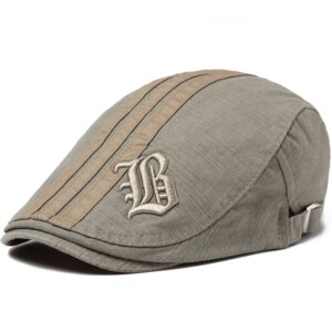 Béret brodé kaki casquette vintage en coton pour homme