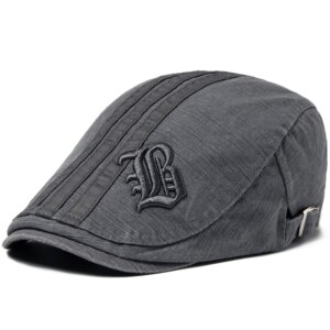 Béret brodé gris casquette d'été plate vintage en coton pour homme