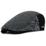 Béret casquette épais en laine gris et noir automne hiver pour homme