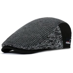 Béret casquette épais en laine gris et noir automne hiver pour homme