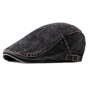 Béret casquette gavroche en denim noir pour homme