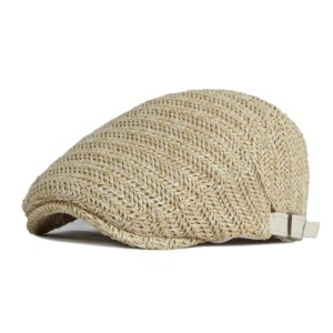 Béret casquette d'été beige en paille tressée pour homme