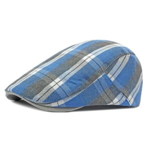 Béret casquette gavroche bleu en coton imprimé à carreaux pour homme