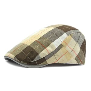 Béret casquette gavroche à carreaux beige en coton pour homme