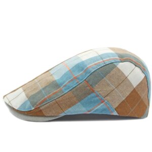 Béret casquette marron style gavroche en coton imprimé à carreaux homme