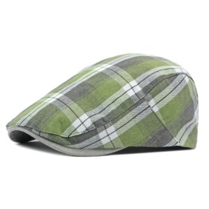 Béret casquette à carreaux vert en coton pour homme
