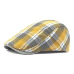 Béret casquette gavroche en coton imprimé à carreaux jaune pour homme