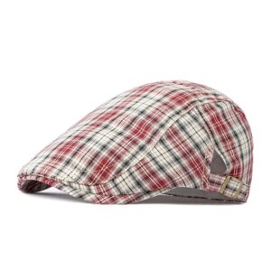 Béret casquette gavroche rouge à carreaux élégants pour homme
