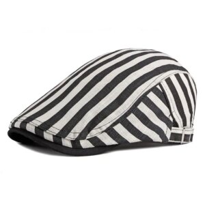 Béret casquette rayée blanc et noir en coton pour homme