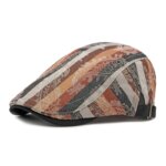 Béret casquette marron à rayures en coton imprimé pour homme