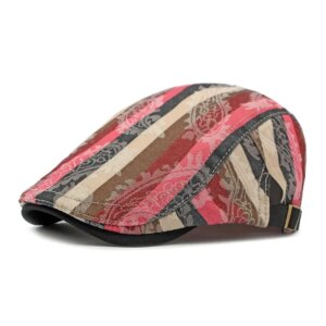 Béret casquette rouge à rayures en coton imprimé pour homme