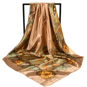 Foulard en soie aux reflets marron et doré pour femme