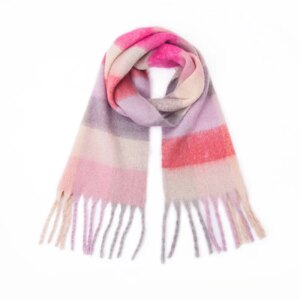 Longue écharpe d'hiver à rayures rose violet pour femme