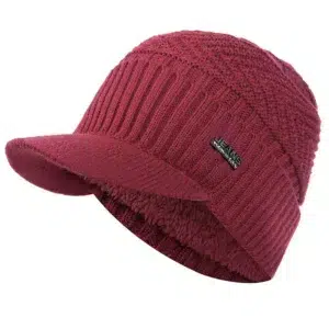 Bonnet rouge chaud d'hiver à visière pour homme