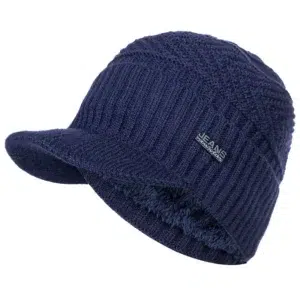 Bonnet chaud bleu marine à visière pour homme