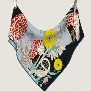 foulard en soie pashmina bleu à imprimes